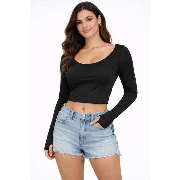 Halara Tops - NWT Halara Softlyzero Airy Cropped Long Sleeve Thumbhole Top Black Size XS
